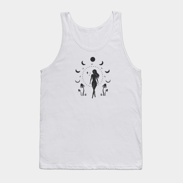 Moon Mushroom Goddess Tank Top by studioaartanddesign